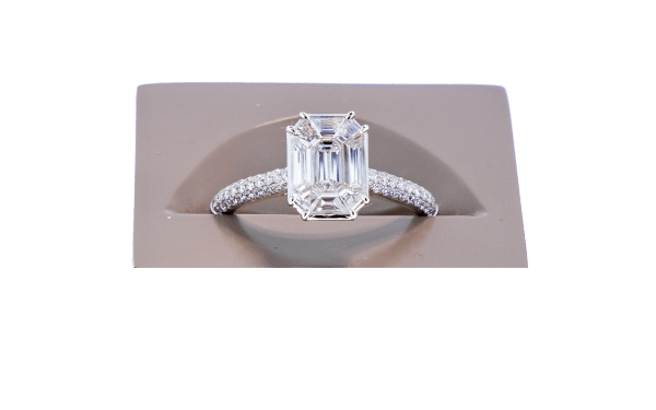Emerald Cut Style Diamond Illusion Set Solitaire Ring in 18ct White Gold