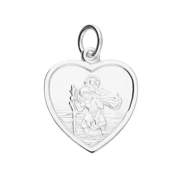 Saint Gyles Sterling Silver Medium Heart St. Christopher Pendant